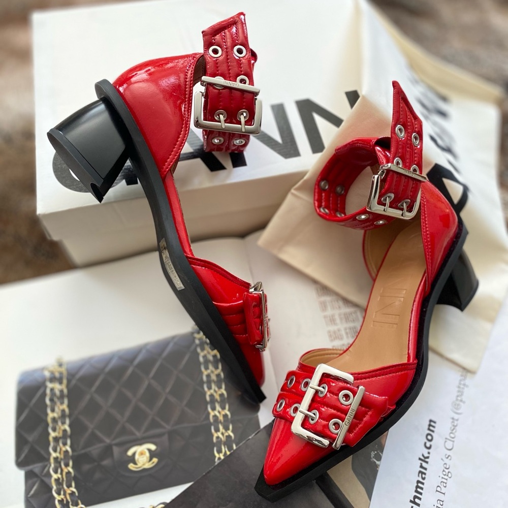 GANNI Chunky Buckle Open Cut Pumps - Picture 12 of 15
